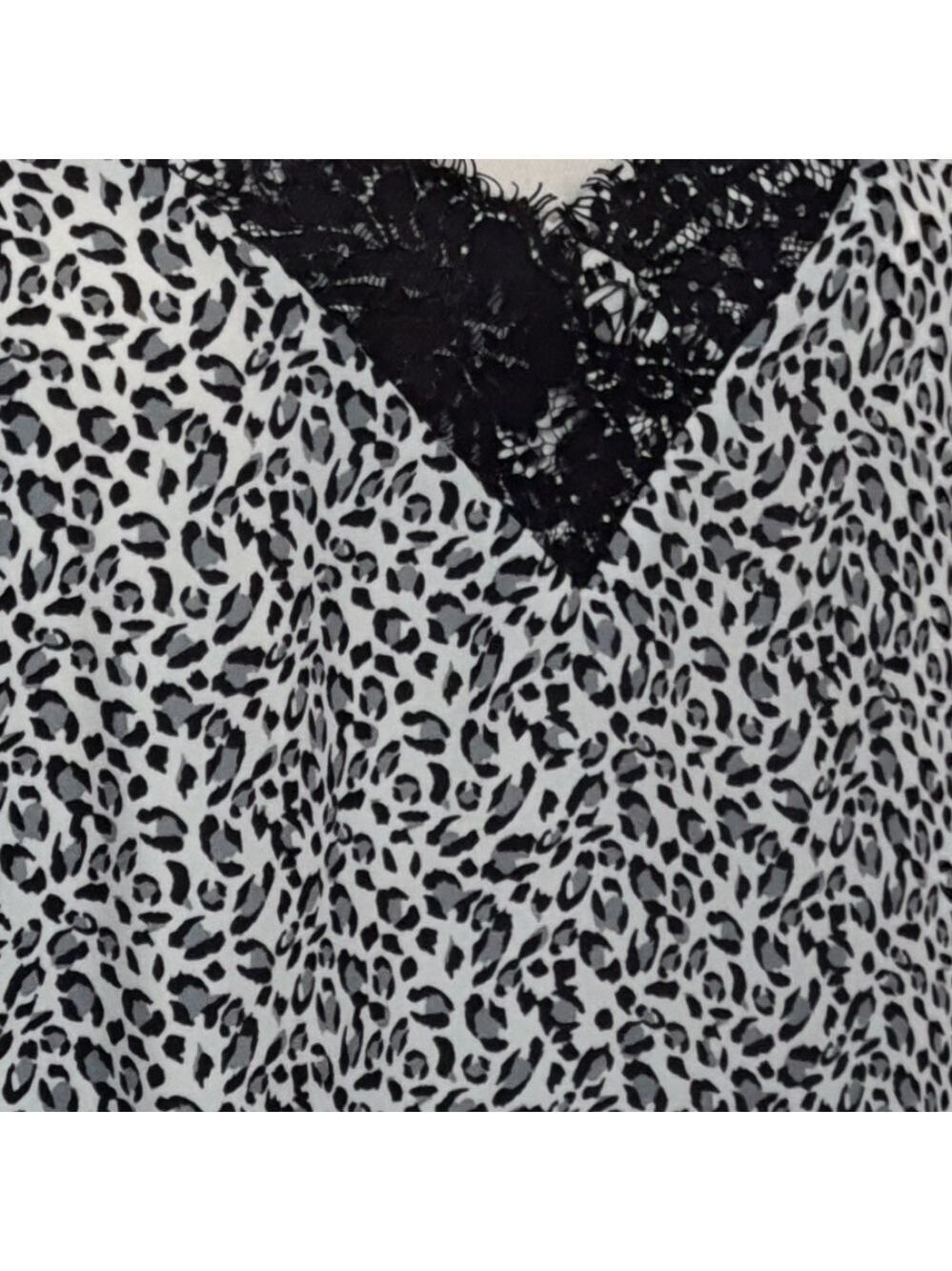 Socialite Leopard Print Spaghetti Strap Lace Trim Top in M Gray Black - Picture 6 of 14